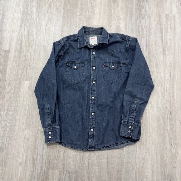 Levis Shirt Mens Medium Blue Chambray Denim Button Up Long Sleeve Denim Workwear - Picture 1 of 8